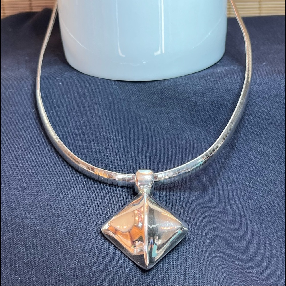 Sterling Silver Italy OMEGA 17” Choker Necklace w/925 Silver Slide 1-1/4”Pendant